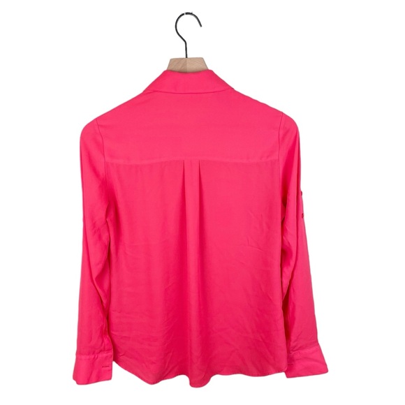 Express The Portofino Shirt Button Down Blouse Neon Pink Women's Size XS - Picture 2 of 6